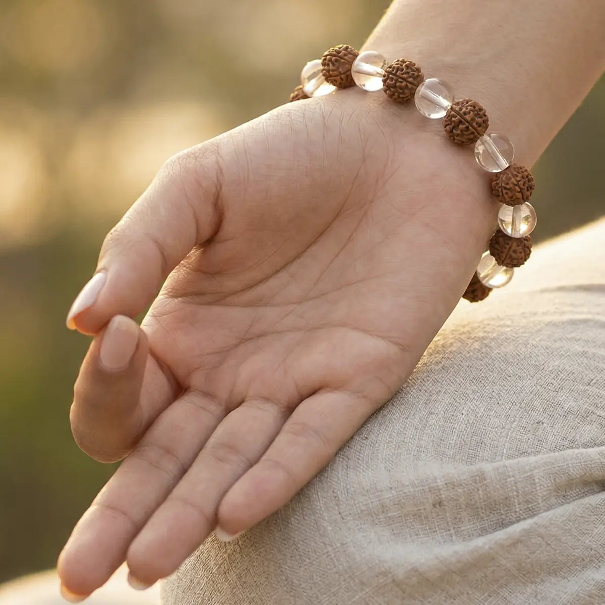 5 Mukhi Rudraksha Bracelet with White Crystals