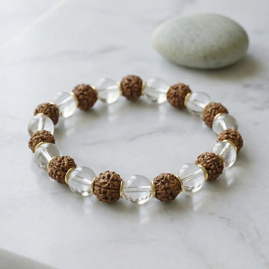 5 Mukhi Rudraksha Bracelet with White Crystals