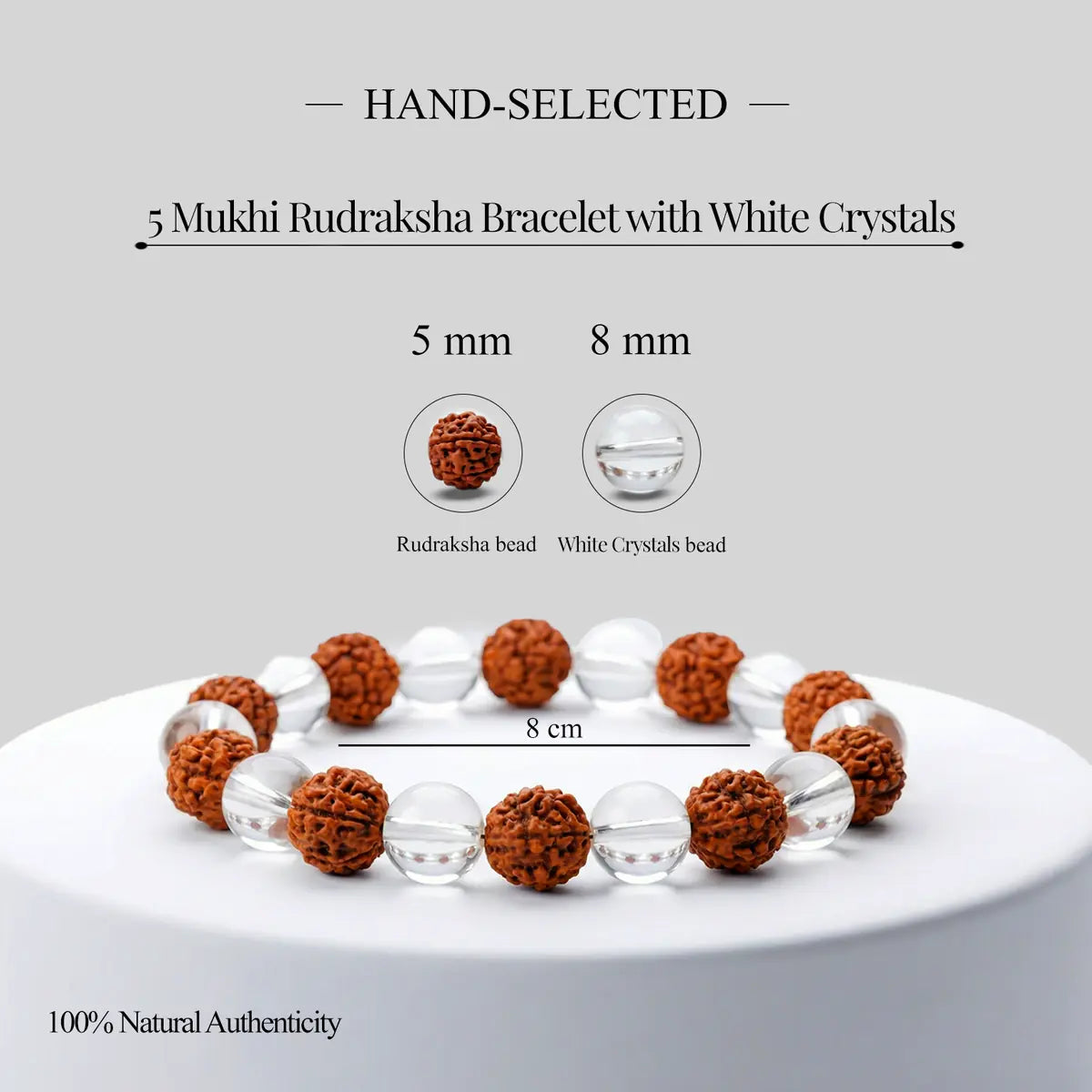 5 Mukhi Rudraksha Bracelet with White Crystals