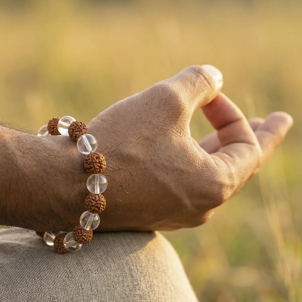 5 Mukhi Rudraksha Bracelet with White Crystals
