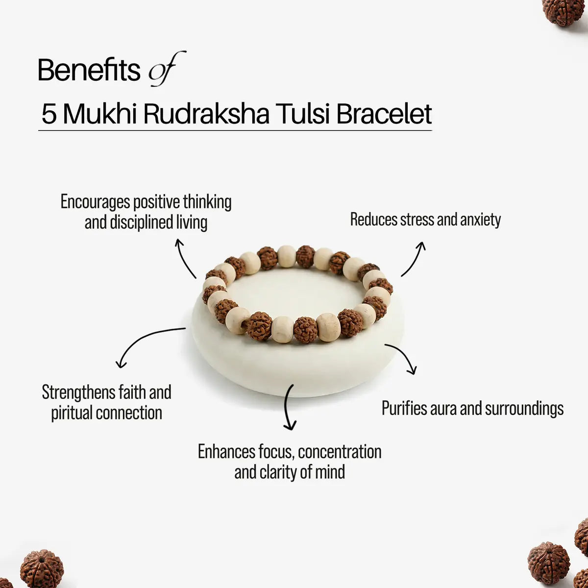5 Mukhi Rudraksha Tulsi Bracelet